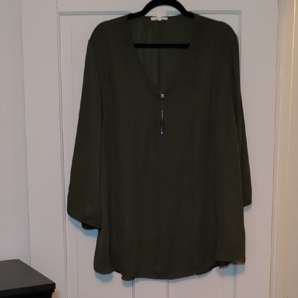 Maurices Dark Olive Blouse with Zipper Detail